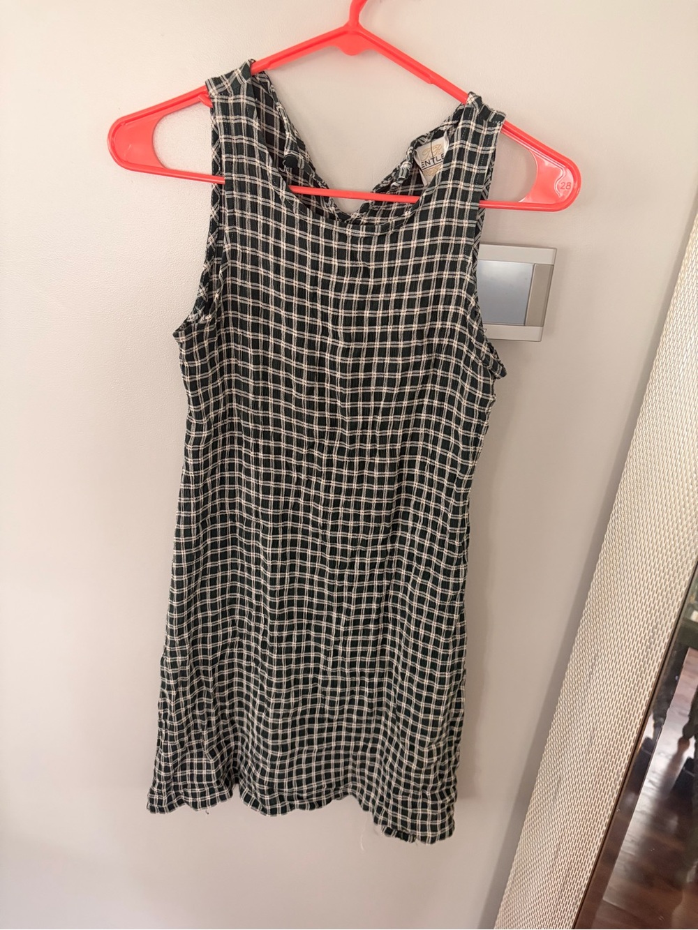 Sleeveless green & White Check Shift Dress